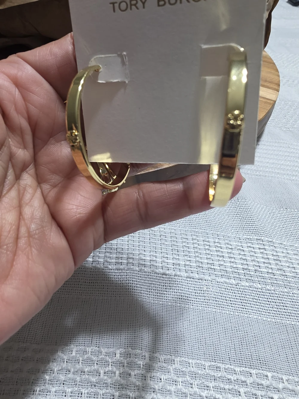 Tory Burch Gold Logo Hoop Earrings